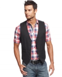 A man of many layers. This vest from Marc Ecko Cut & Sew helps add some depth to your look. A man of many layers. This vest from Marc Ecko Cut & Sew helps add some depth to your look.