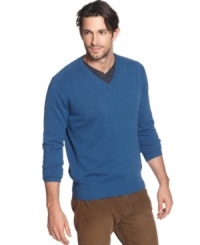 For an instant class and the perfect cool-weather look, grab this Marc New York v-neck sweater as your last layer. For an instant class and the perfect cool-weather look, grab this Marc New York v-neck sweater as your last layer.