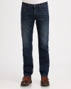Significant whiskering and fading throughout the leg sharpens and defines the deep-blue wash of this slim-straight silhouette.Five-pocket styleZip flyInseam, about 3498% cotton/2% elastaneMachine washMade in USA