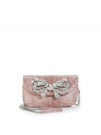 THE LOOKRemovable crossbody chainCompact shape of luxe pythonOversized front bow encrusted with crystalsMagnetic flap closureOne inside open pocketInside logo detailTHE MEASUREMENTCrossbody chain, 24 drop6W X 4H X 1DTHE MATERIALCrystalPythonFully linedORIGINMade in Italy THE LOOKRemovable crossbody chainCompact shape of luxe pythonOversized front bow encrusted with crystalsMagnetic flap closureOne inside open pocketInside logo detailTHE MEASUREMENTCrossbody chain, 24 drop6W X 4H X 1DTHE MATERIALCrystalPythonFully linedORIGINMade in Italy