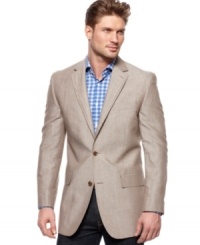 Modern comfort and classic charm go hand in hand with this expertly tailored blazer from Michael Kors. Modern comfort and classic charm go hand in hand with this expertly tailored blazer from Michael Kors.