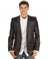 Color blocking adds modern edge to this sleek two-button sportcoat by Marc Ecko Cut & Sew.