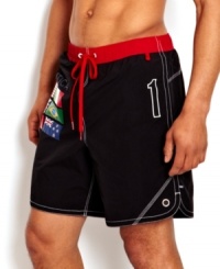 Swim style that kicks sand in the face of the rest. These trunks from Nautica are beach-ready. Swim style that kicks sand in the face of the rest. These trunks from Nautica are beach-ready.