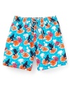 Brighten up the scene with vibrant color and a whimsical frog print when you sport these cool swim trunks from Vilebrequin.