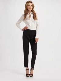 Sophisticated stretch wool with back seams on legs and a refreshing, cropped ankle cut. Side zipFully linedInseam, about 2996% virgin wool/4% elastaneDry cleanImported of Italian fabric Model shown is 5'10 (177cm) wearing US size 4. Sophisticated stretch wool with back seams on legs and a refreshing, cropped ankle cut. Side zipFully linedInseam, about 2996% virgin wool/4% elastaneDry cleanImported of Italian fabric Model shown is 5'10 (177cm) wearing US size 4.