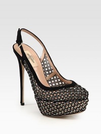 Stunning leather adjustable slingback design has a mesh overlay, suede trim and glitzy crystal embellishments. Suede-covered heel, 5 (125mm)Covered platform, 1 (25mm)Compares to a 4 heel (100mm)Crystal-coated suede, leather and mesh upperLeather lining and solePadded insoleMade in ItalyOUR FIT MODEL RECOMMENDS ordering one size up as this style runs small. Stunning leather adjustable slingback design has a mesh overlay, suede trim and glitzy crystal embellishments. Suede-covered heel, 5 (125mm)Covered platform, 1 (25mm)Compares to a 4 heel (100mm)Crystal-coated suede, leather and mesh upperLeather lining and solePadded insoleMade in ItalyOUR FIT MODEL RECOMMENDS ordering one size up as this style runs small.
