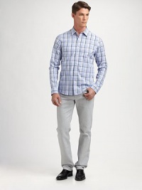 A light, heathered wash elevates this classic straight-leg silhouette.Button-front waistBelt loopsZip-flyFive-pocket styleRise, about 9Inseam, about 34CottonMachine washImported A light, heathered wash elevates this classic straight-leg silhouette.Button-front waistBelt loopsZip-flyFive-pocket styleRise, about 9Inseam, about 34CottonMachine washImported