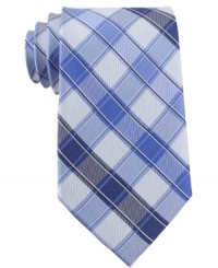 Give any solid shirt a preppy punch with this crisp plaid tie from Nautica. Give any solid shirt a preppy punch with this crisp plaid tie from Nautica.