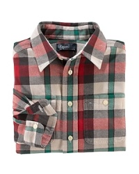 Rendered in warm brushed cotton twill, the classic plaid workshirt is ruggedly handsome. Rendered in warm brushed cotton twill, the classic plaid workshirt is ruggedly handsome.