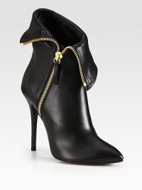 Exposed zippers make for an edgy-chic, foldover silhouette of supple leather. Self-covered heel, 4½ (115mm)Leather upperPoint toeSide zipLeather lining and solePadded insoleMade in Italy Exposed zippers make for an edgy-chic, foldover silhouette of supple leather. Self-covered heel, 4½ (115mm)Leather upperPoint toeSide zipLeather lining and solePadded insoleMade in Italy
