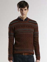 An exquisite jacquard pattern adorns this pullover sweater, shaped in a luxurious blend of wool, alpaca and cashmere.CrewneckRibbed knit collar, cuffs and hem55% wool/37% alpaca/8% cashmereDry cleanMade in Italy An exquisite jacquard pattern adorns this pullover sweater, shaped in a luxurious blend of wool, alpaca and cashmere.CrewneckRibbed knit collar, cuffs and hem55% wool/37% alpaca/8% cashmereDry cleanMade in Italy