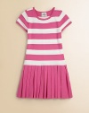 Bold stripes and pretty pleats add a glam touch to this frilly frock.CrewneckShort sleevesPullover styleSmall cargo pockets at chestDrop waistPleated skirt70% viscose/30% polyesterDry cleanImported