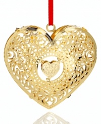 Fill your home with love this holiday with ChemArt's filigree heart ornament, featuring intricate pierced detail in gold-plated brass. Fill your home with love this holiday with ChemArt's filigree heart ornament, featuring intricate pierced detail in gold-plated brass.