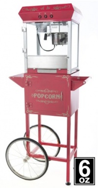 Deluxe 6oz Red Popcorn Maker Machine by Paramount - New Full Size 6 oz Popper & Cart
