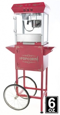 Deluxe 6oz Red Popcorn Maker Machine by Paramount - New Full Size 6 oz Popper & Cart