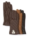Lock up style and warmth in MICHAEL Michael Kors' quilted leather gloves, adorned with a padlock charm.