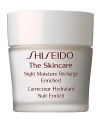 Shiseido The Skincare Night Moisture Recharge Enriched. A multi-action nighttime revitalizer that counteracts signs of daytime damage and delivers intensive hydrating benefits to skin while you sleep. Restores softness, smoothness, and a healthy-looking glow. Recommended for normal and combination skin. Smooth over face each evening after cleansing and balancing skin.