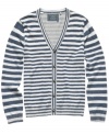 A sweater with swagger. This striped cardigan from Guess is the most modern way to layer up.