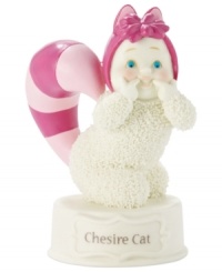 We are all mad here! This adorable Snowbabies figurine pays homage to the loveable Alice in Wonderland story through a playful depiction of The Cheshire Cat. We are all mad here! This adorable Snowbabies figurine pays homage to the loveable Alice in Wonderland story through a playful depiction of The Cheshire Cat.