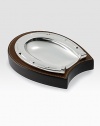 Cast in a horseshoe shape, this essential trinket tray is a rustic yet refined addition to the well-appointed desk. 5½W X 6LSilverplated brass and saddle leatherImported