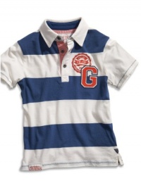 GUESS Kids Boys Little Boy Striped Polo with Applique, BLUE (2T) GUESS Kids Boys Little Boy Striped Polo with Applique, BLUE (2T)