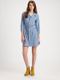Your latest denim staple in an effortless feminine shift.Notch collarChest pocketsConcealed button-down placketSelf-beltWaist dartsSlash pocketsBack flap pocketAbout 34 from natural waistCottonDry cleanImportedModel shown is 5'11 (180cm) wearing US size Small. Your latest denim staple in an effortless feminine shift.Notch collarChest pocketsConcealed button-down placketSelf-beltWaist dartsSlash pocketsBack flap pocketAbout 34 from natural waistCottonDry cleanImportedModel shown is 5'11 (180cm) wearing US size Small.