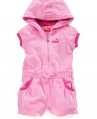 Keep it moving. She'll be all set for a day full of on-the-go fun in this darling hooded romper from Puma. Keep it moving. She'll be all set for a day full of on-the-go fun in this darling hooded romper from Puma.