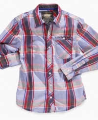 Head of the class: A back-to-school sport shirt from Epic Threads in an edgy plaid with on-trend pocket detailing. Head of the class: A back-to-school sport shirt from Epic Threads in an edgy plaid with on-trend pocket detailing.