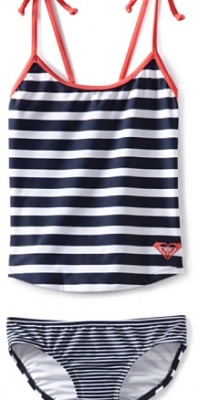 Roxy Kids Girls 7-16 Tankini Swimwear Set, Open Ocean Stripe, 10