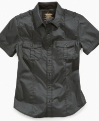Keep it crisp. He'll clean up well in this short-sleeve shirt from Epic Threads, with stripe detailing and chest pockets for a supremely casual look. Keep it crisp. He'll clean up well in this short-sleeve shirt from Epic Threads, with stripe detailing and chest pockets for a supremely casual look.