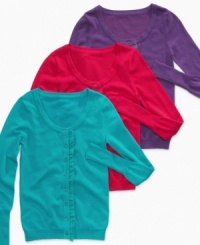 Cozy color. These cardigans from Epic Threads feature a stretchy fabric that creates a form-fit feel to keep her cute and comfy. (Clearance)