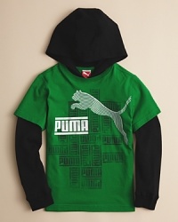 Waffleknit sleeve insets give this classic hooded tee a cozy layered look that'll keep him warm on the field and on the way to school. Waffleknit sleeve insets give this classic hooded tee a cozy layered look that'll keep him warm on the field and on the way to school.