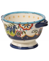 Spice up casual kitchens with the Bocca colander. Featuring energizing florals in easy-care earthenware for bold style and convenience. Spice up casual kitchens with the Bocca colander. Featuring energizing florals in easy-care earthenware for bold style and convenience.