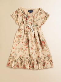 A pretty chiffon floral-print dress is adorned with delicate ruffles for a girly look.Round banded neckline with ruffle trimRuffle-trimmed short sleevesButton-frontElasticized empire waist with pleated bodiceSmocked and ruffled hemFully linedPolyesterDry cleanImported Please note: Number of buttons may vary depending on size ordered. A pretty chiffon floral-print dress is adorned with delicate ruffles for a girly look.Round banded neckline with ruffle trimRuffle-trimmed short sleevesButton-frontElasticized empire waist with pleated bodiceSmocked and ruffled hemFully linedPolyesterDry cleanImported Please note: Number of buttons may vary depending on size ordered.