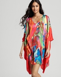 A watercolor-like jungle print embellishes this luxuriously soft satin tunic from Natori. A watercolor-like jungle print embellishes this luxuriously soft satin tunic from Natori.
