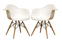 Baxton Studio Fiorenza White Plastic Armchair with Wood Eiffel Legs, Set of 2 Baxton Studio Fiorenza White Plastic Armchair with Wood Eiffel Legs, Set of 2
