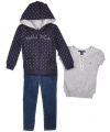 Nautica Sportswear Kids Girls 2-6X Short Sleeve Knit Top And Denim Jean Fleece Dot Hoodie Set