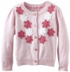 Design History Girls 2-6X Cardigan With Floral Applique, Bonbonpink, 2T