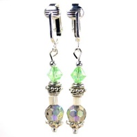 Feminine Shimmer Green Stylish Clip-on Earrings-Elegant Glamour-Victorian Antique-Look Clipon Collection-French Couture Dangle Feminine Shimmer Green Stylish Clip-on Earrings-Elegant Glamour-Victorian Antique-Look Clipon Collection-French Couture Dangle