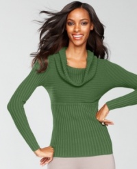Classic glamour meets contemporary style in INC's ribbed cowlneck sweater. The curve-hugging fit will make this knit your new favorite! Classic glamour meets contemporary style in INC's ribbed cowlneck sweater. The curve-hugging fit will make this knit your new favorite!
