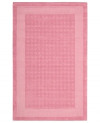 In playful pink, this charming rug will warm up any space in your home. A distinctive center grid gives the rug a delightful texture while coordinating well with casual and modern interiors. Hand-tufted of wool for premium softness and durability. In playful pink, this charming rug will warm up any space in your home. A distinctive center grid gives the rug a delightful texture while coordinating well with casual and modern interiors. Hand-tufted of wool for premium softness and durability.