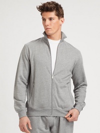 EXCLUSIVELY OURS. The ultimate choice for casual weekend style, in plush cotton with a high stand collar.Zip frontStand collarFront slash pocketsBanded cuffs and hemAbout 28 from shoulder to hemCotton/modalHand washImported EXCLUSIVELY OURS. The ultimate choice for casual weekend style, in plush cotton with a high stand collar.Zip frontStand collarFront slash pocketsBanded cuffs and hemAbout 28 from shoulder to hemCotton/modalHand washImported