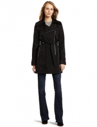 Via Spiga Women's Barbara Asymmetric Zip Front Belted Rain Trench Coat, Black, X-Large Via Spiga Women's Barbara Asymmetric Zip Front Belted Rain Trench Coat, Black, X-Large