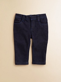 Basic jeans with the comfort of stretch, in a deep, dark rinse with bright contrast stitching.Waistband with inside adjustable tabs and belt loopsHidden hook closeZip flyFront scoop pockets and coin pocketBack patch pockets with contrast stitching, one with LMJ plaque99% cotton/1% elastaneMachine washImported Basic jeans with the comfort of stretch, in a deep, dark rinse with bright contrast stitching.Waistband with inside adjustable tabs and belt loopsHidden hook closeZip flyFront scoop pockets and coin pocketBack patch pockets with contrast stitching, one with LMJ plaque99% cotton/1% elastaneMachine washImported