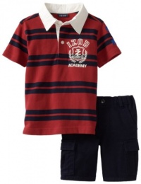 Izod Kids Boys 2-7 Short Sleeve Rugby Shirt and Cargo Short, Rooster Red, 3T/3 Regular