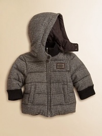 A reversible wool topper with detachable hood, stand collar and side pockets in a puffer silhouette.Detachable hoodStand collarLong sleevesFull zip-frontSide slash pocketsRibbed collar and cuffsFully linedWoolMachine washImported