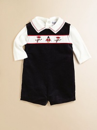 Your little man will be ready for the holidays in this charming two-piece bodysuit and overall set with festive snowman and penguin embroidery. Bodysuit Point collarLong sleevesBack snapsBottom snaps Overall CrewneckSleevelessBack buttonsBottom snapsCottonMachine washImported Please note: Number of buttons/snaps may vary depending on size ordered. Your little man will be ready for the holidays in this charming two-piece bodysuit and overall set with festive snowman and penguin embroidery. Bodysuit Point collarLong sleevesBack snapsBottom snaps Overall CrewneckSleevelessBack buttonsBottom snapsCottonMachine washImported Please note: Number of buttons/snaps may vary depending on size ordered.