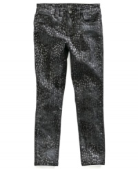 A medley of leopard-inspired hearts on a skinny leg silhouette. She'll wear her Jessica Simpson jeans with a newly acquired bold attitude. A medley of leopard-inspired hearts on a skinny leg silhouette. She'll wear her Jessica Simpson jeans with a newly acquired bold attitude.