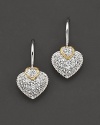 White sapphire pavé heart earrings on wire with 18 Kt. accents. Designed by Judith Ripka.