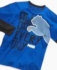 Your little guy will love the layered look and sporty style of this Puma slider tee. Your little guy will love the layered look and sporty style of this Puma slider tee.